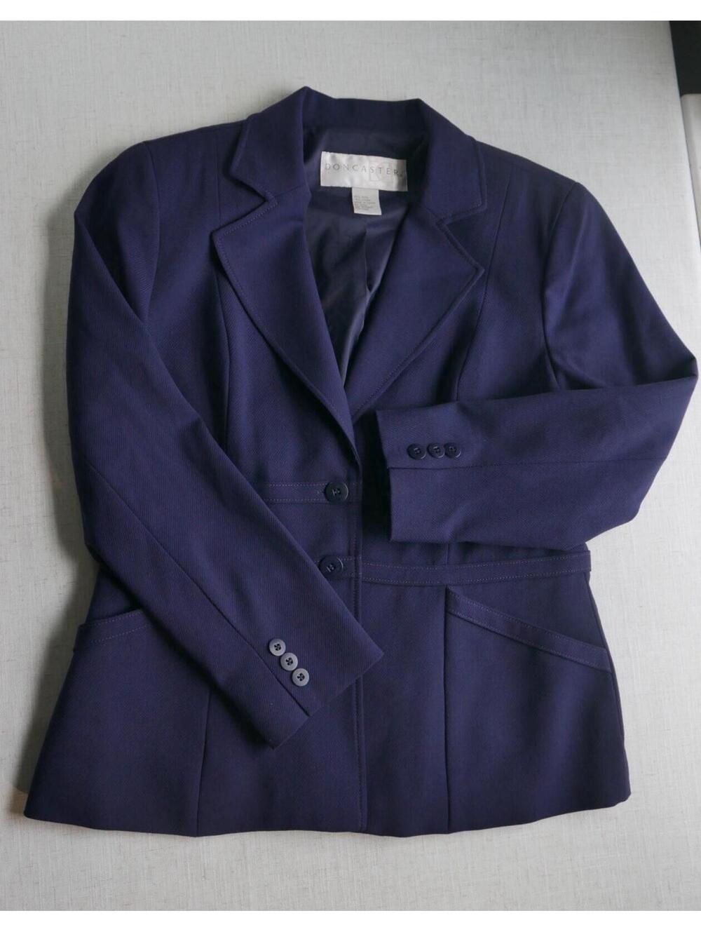 Doncaster Womens 12P Indigo Tailored Blazer Wool Suit Jacket Career Office